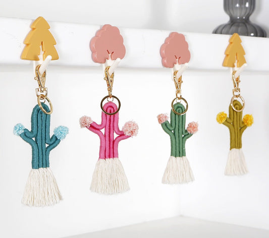 Macrame Cactus Purse Charm | Dog Leash Decor | Keychain | Key ring | Zipper charm