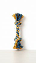 Rope dog toy in pacific blue and marigold