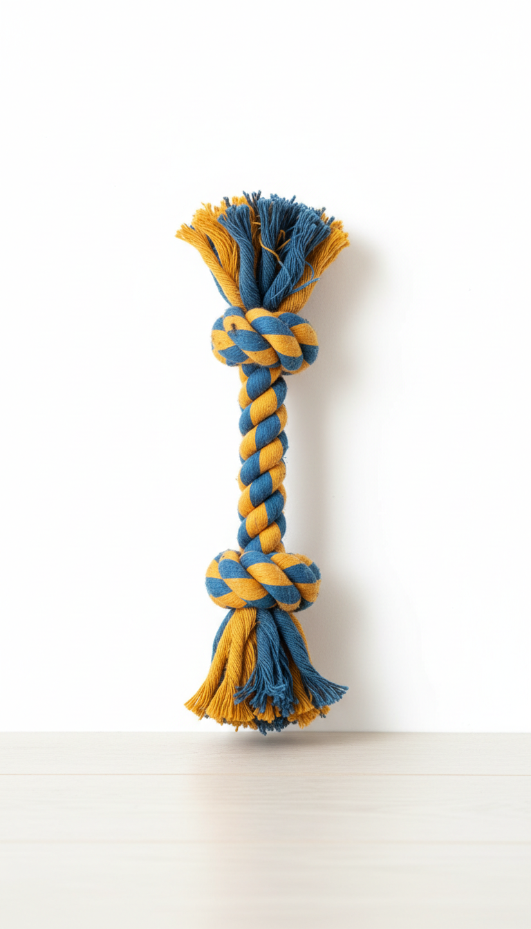 Rope dog toy in pacific blue and marigold