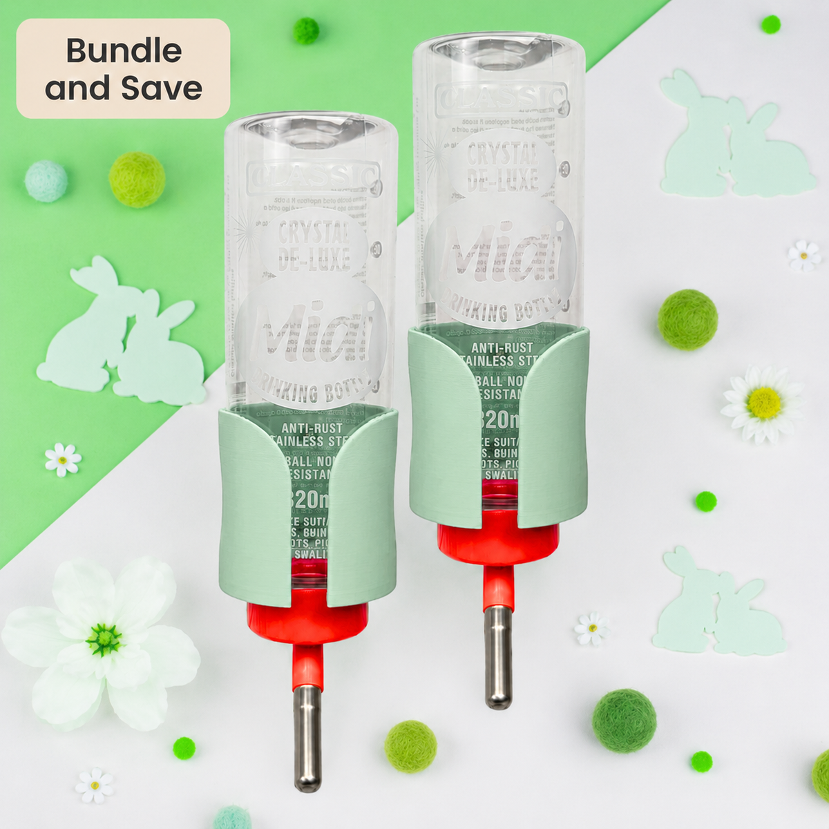 Guinea Pig Bottle Holder Duo Pack – Pastel Green | 2x No-Wire | Made in Britain