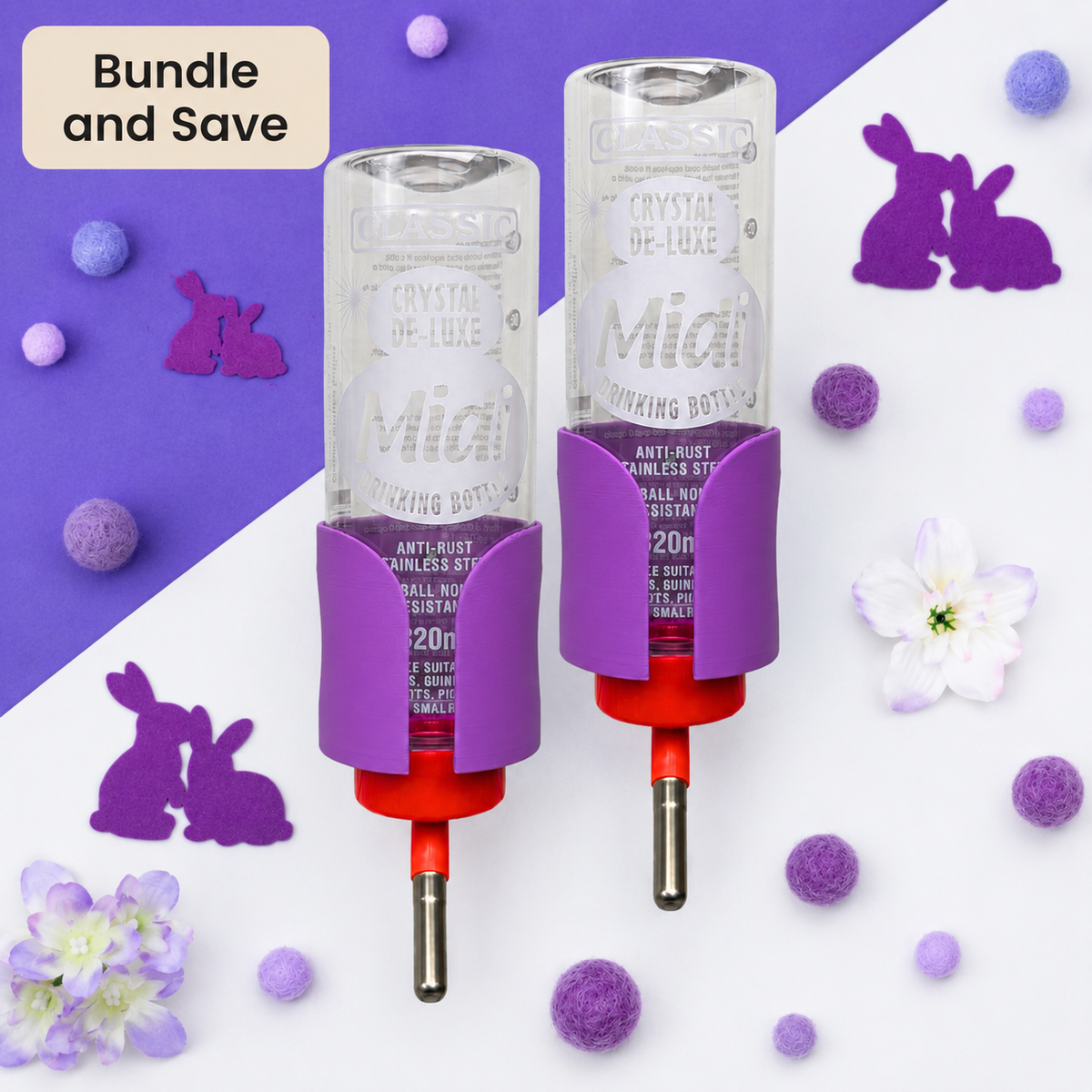 Guinea Pig Bottle Holder Duo Pack – Electric Purple | 2x No-Wire | Made in Britain