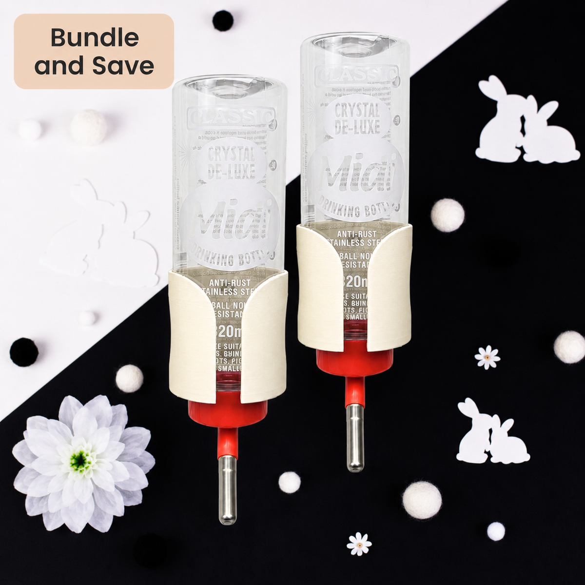 Guinea Pig Bottle Holder Duo Pack – Bright White | 2x No-Wire | Made in Britain