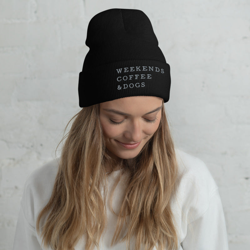 Weekends, Coffee, Dogs Cuffed Beanie